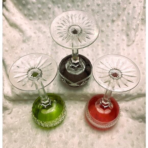Val St. Lambert Set of (3) Color (Red, Green, Black) Cut Crystal Wine Hocks - Picture 8 of 8